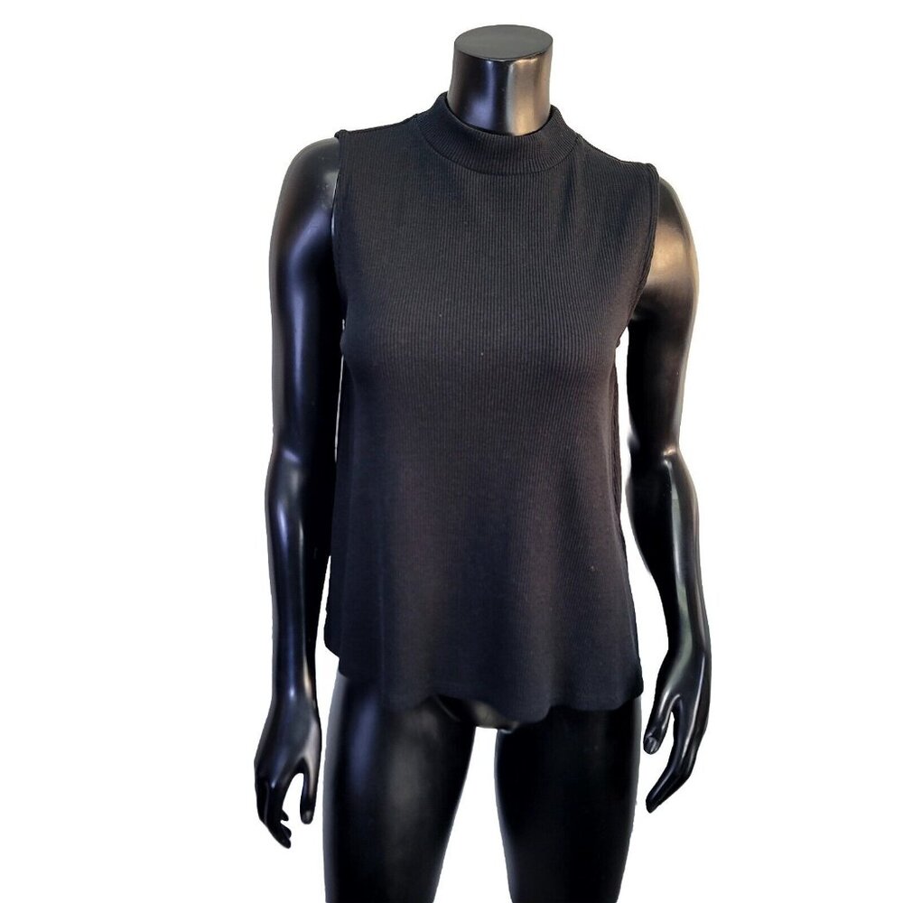 Eileenβ Fisher Womens S Black Ribbed Organic Cotton Blend Mock Neck Tank